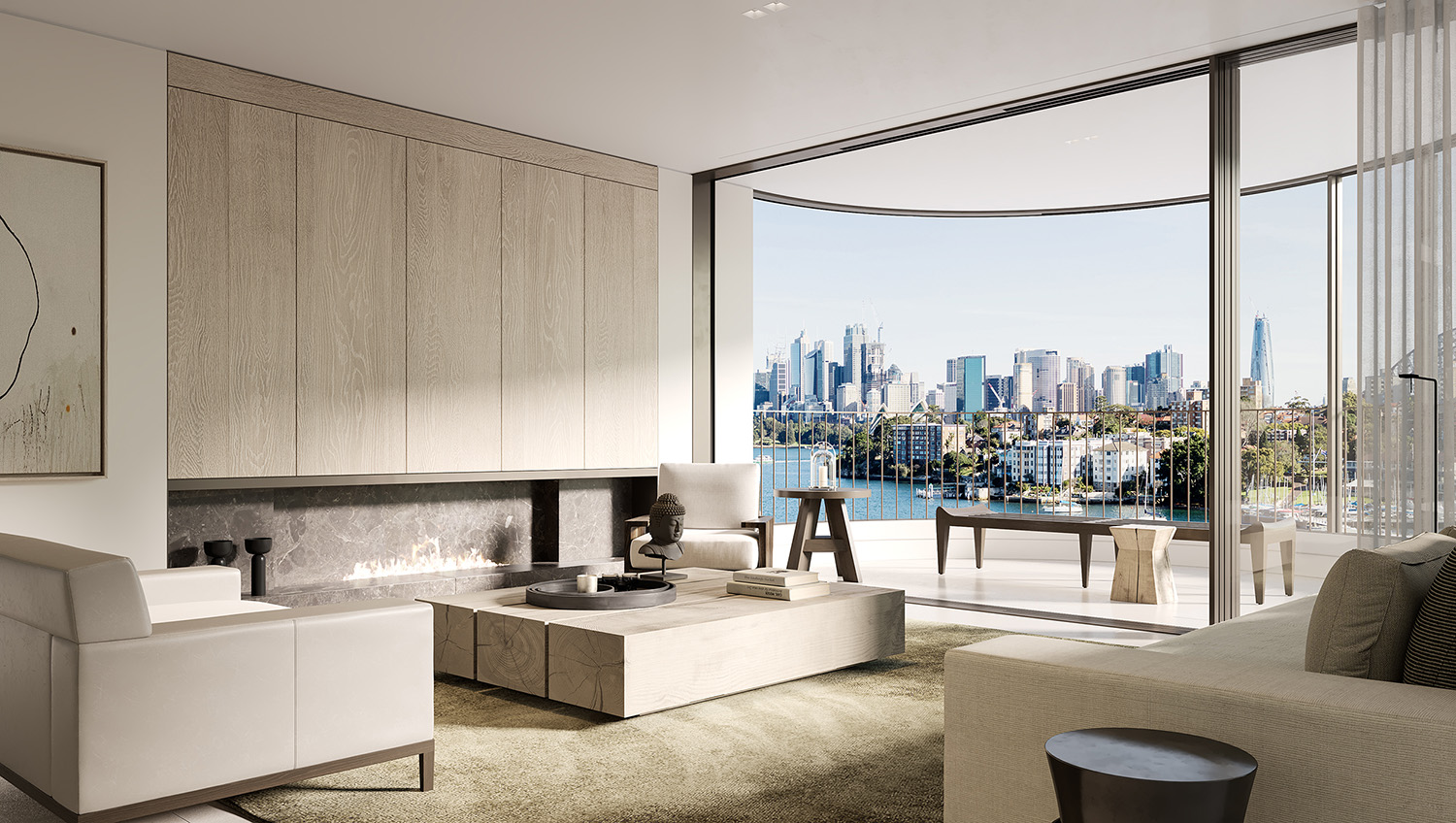 Custom cabinetry and wide aspects of the harbour. 