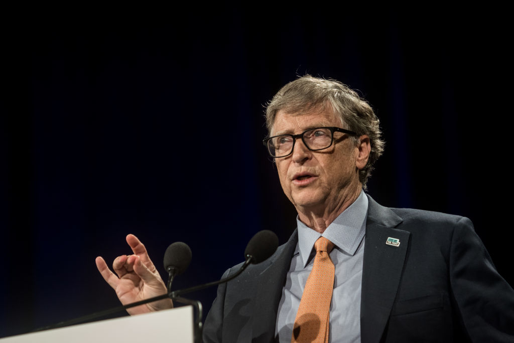 Bill Gates delivers a speech at the fundraising day at the Sixth World Fund Conference in Lyon, France, on October 10, 2019. (Photo by Nicolas Liponne/NurPhoto via Getty Images)