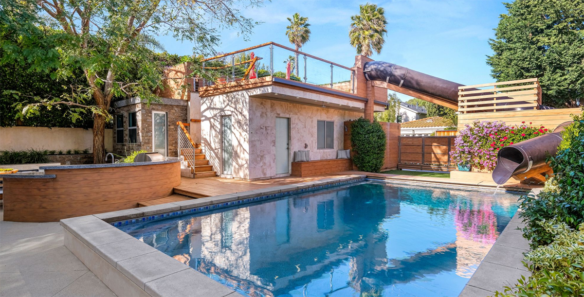 This contemporary house in Santa Monica has a two-story waterslide into the swimming pool. NOEL KLEINMAN OF NOEL KLEINMAN REAL ESTATE PHOTOGRAPHY