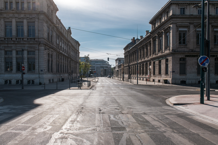 Les rues de Lyon (7ème arrondissement) pendant le confinement en France à cause du Coronavirus, avril 2020