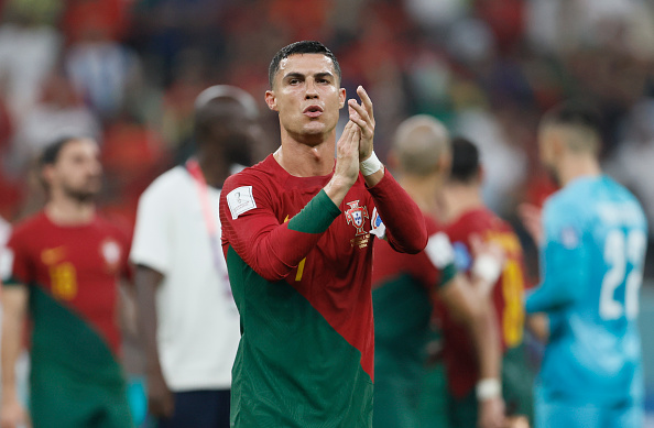 LUSAIL CITY, QATAR - DECEMBER 06: Cristiano Ronaldo of Portugal celebrates after the FIFA World Cup Qatar 2022 Round of 16 match between Portugal and Switzerland at Lusail Stadium on December 6, 2022 in Lusail City, Qatar. (Photo by Richard Sellers/Getty Images)