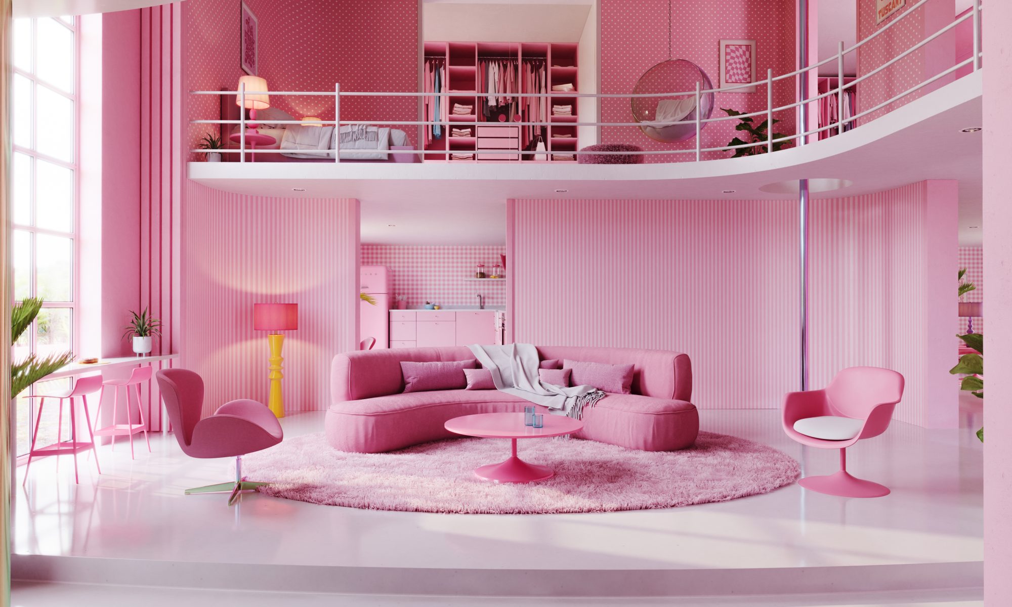 Barbie Dreamhouse Vertical Ice Cream Stripes Pastel Pink Wallpaper from Bobbi Beck