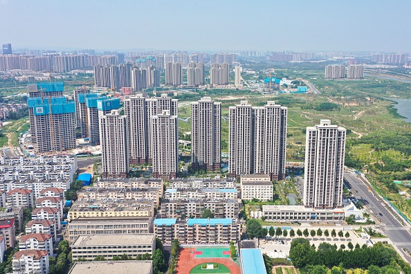 This aerial photo taken on August 14, 2023 shows buildings of China's developer Country Garden Holdings in Zhengzhou, in China's central Henan province.  (Photo by AFP) / China OUT (Photo by STR/AFP via Getty Images)