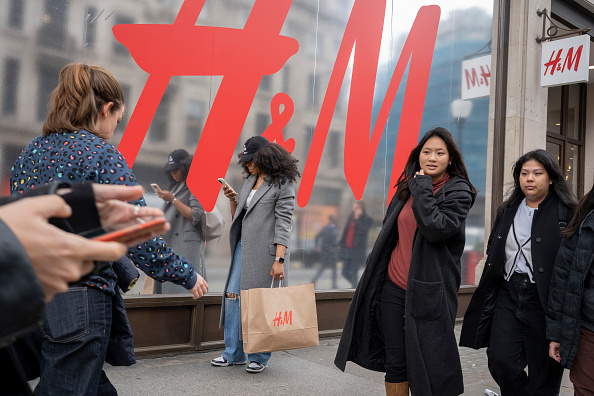 The H&M logo outside their shop at Oxford Circus,  London. (Photo by Richard Baker / In Pictures via Getty Images)