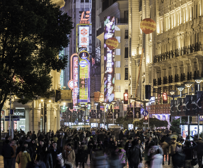 Shanghai,Nanjing road at night. Consumer demand continues to lag. Credit:	Martin Puddy/Getty Images