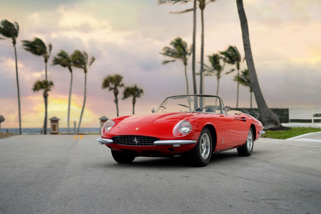 The 1967 Ferrari 365 California Spyder by Pininfarina is the ninth of just 14 built.
RM Sotheby’s photo
