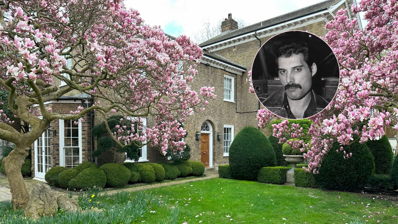 Freddie Mercury’s London home has hit the market.
COMPOSITE: KNIGHT FRANK; GETTY IMAGES