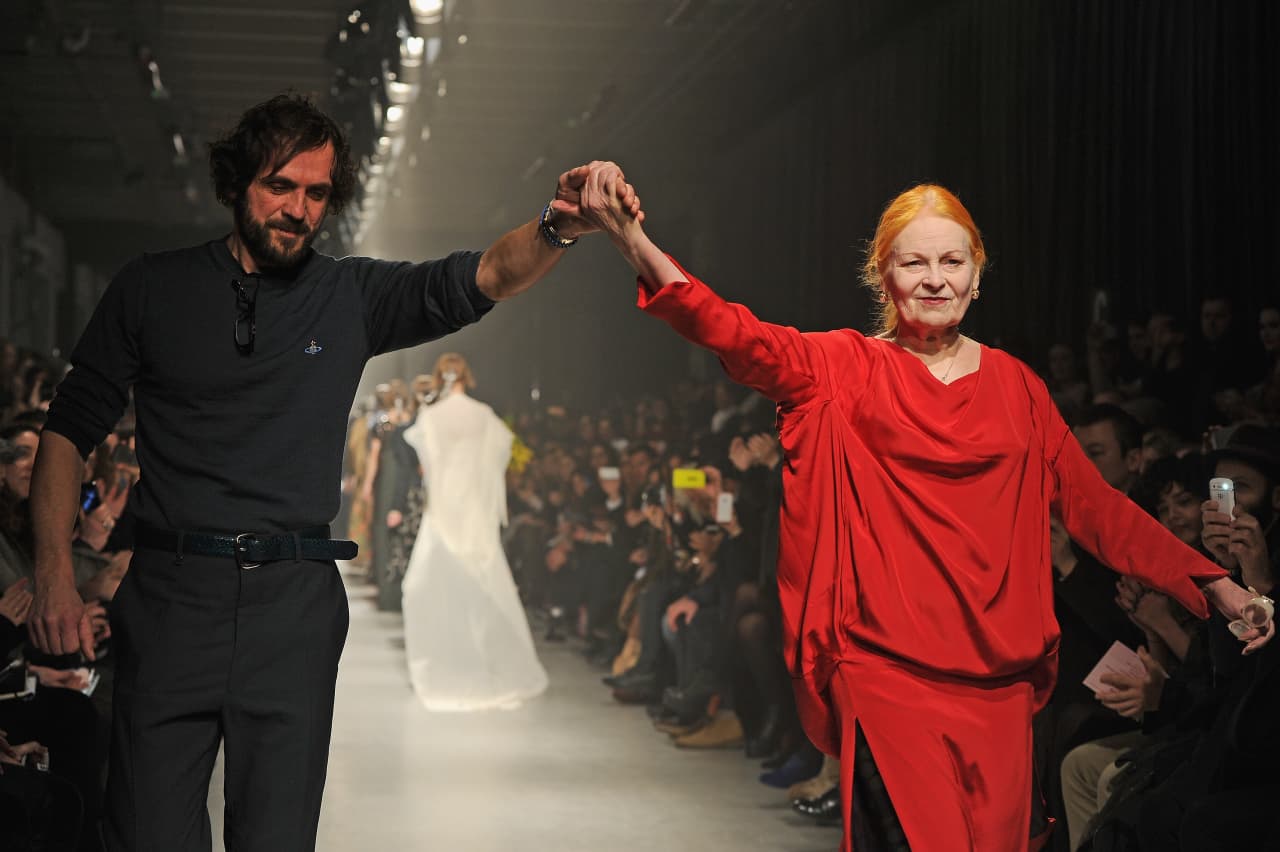 Vivienne Westwood with her husband, Andreas Kronthaler, following Westwood’s Fall/Winter 2013 Ready-to-Wear show at Paris Fashion Week.
Getty Images