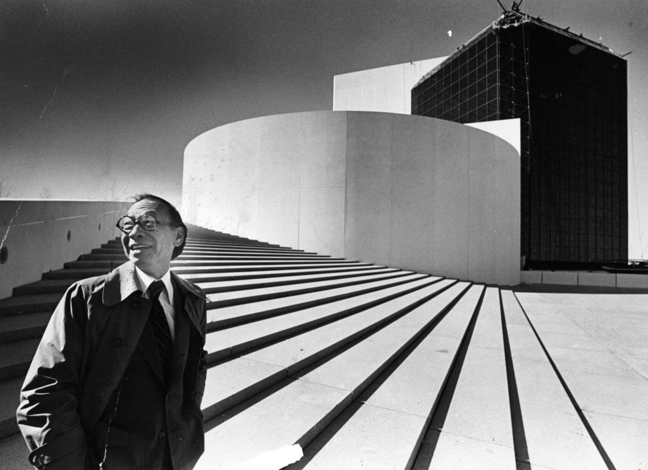 I.M. Pei stands outside the John F. Kennedy Presidential Library and Museum in Boston, which he designed, on Oct. 16, 1979.
Photo by Ted Dully/The Boston Globe via Getty Images
